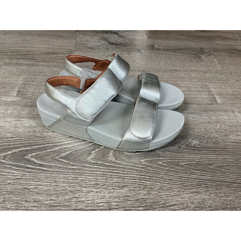 FitFlop Lulu Slide Sandals Women size 8.5 Silver Leather Adjustable Slip On